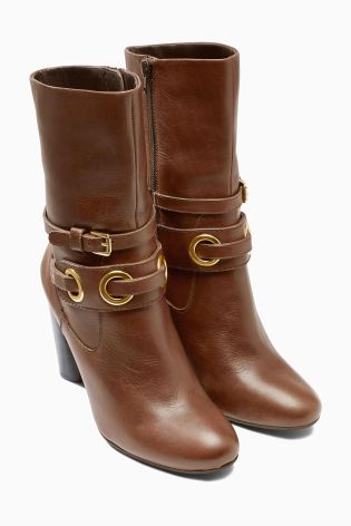 Tan Leather Eyelet Boots